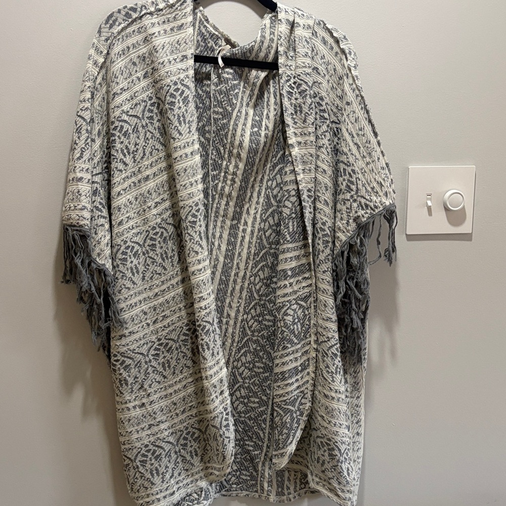 Free People Gray and Cream Textured Cardigan